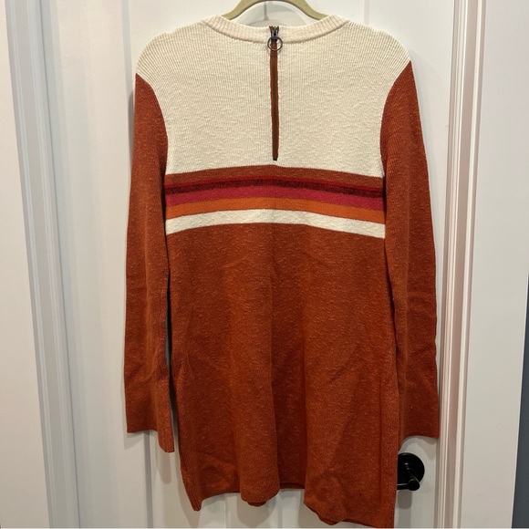 Free People Linen Blend Sweater Dress Color Block Women's Size Medium Zip Back - Picture 4 of 10
